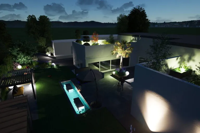 Lichtplanung des Gartens bei Nacht